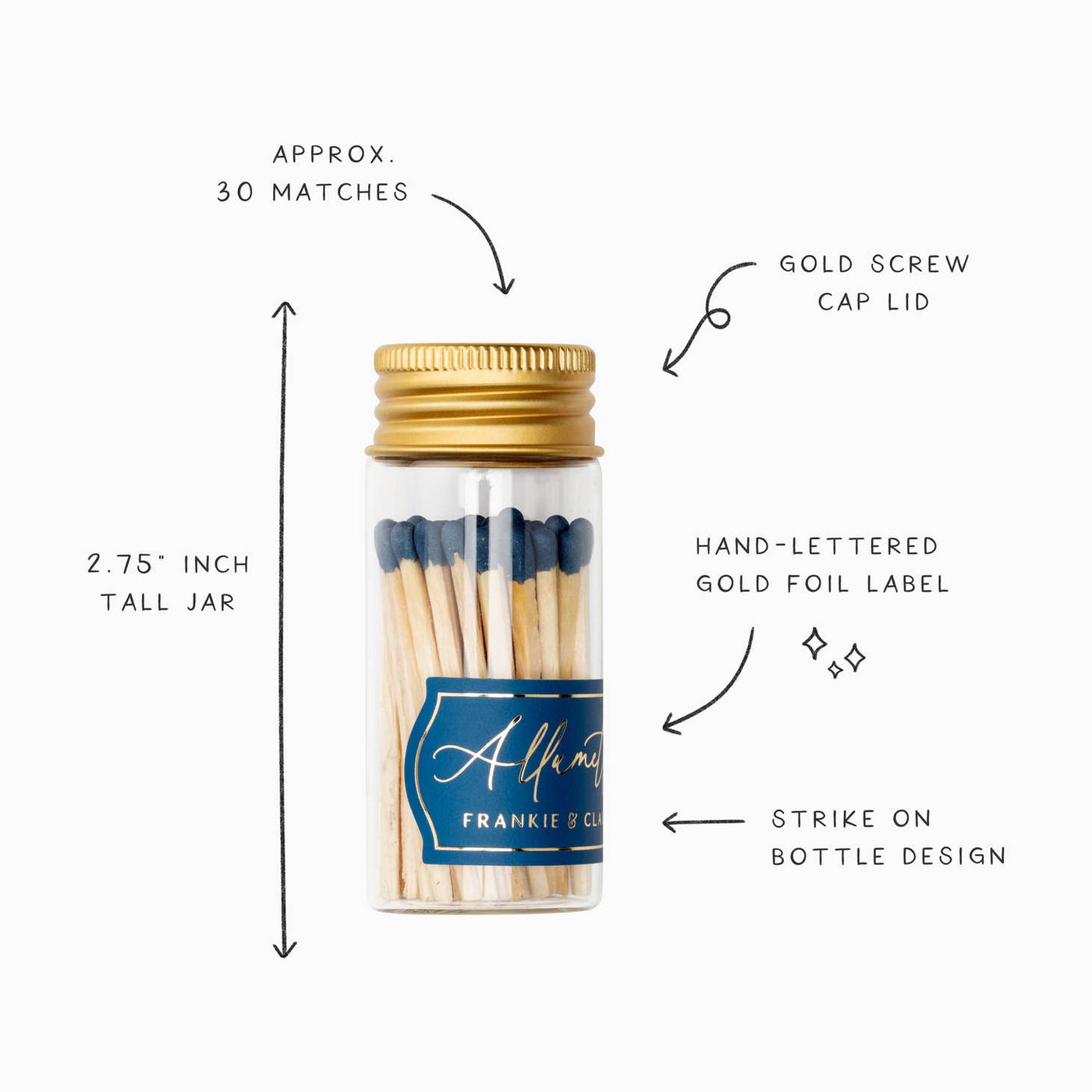 Glass Allumette Match Jar: Navy Blue By Frankie and Claude